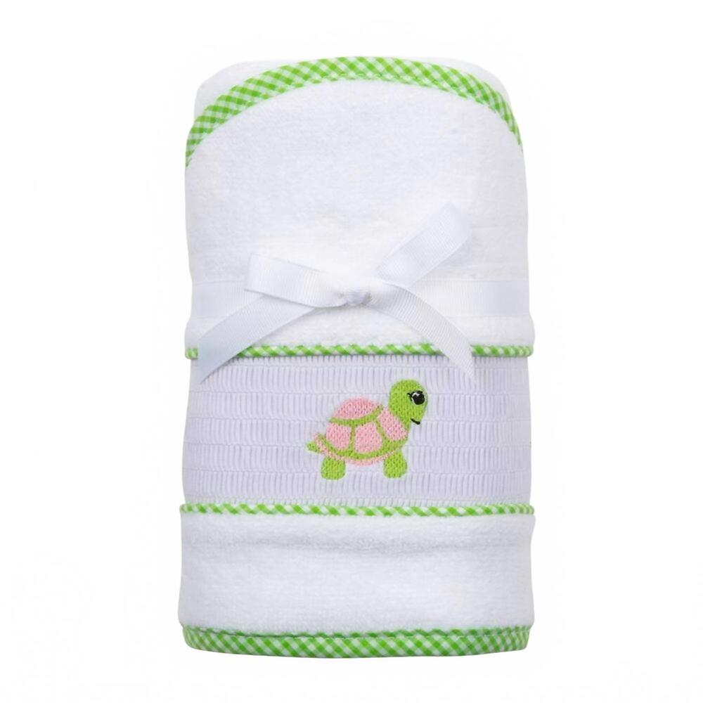 NEW MAINSTREET COLLECTION kid's turtle smocked hooded towel in green